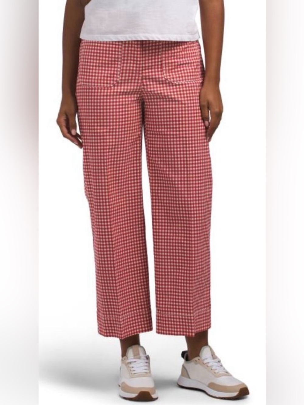 Nicole Miller New York Red Seersucker Gingham Pants with Patch Pockets, Size 6